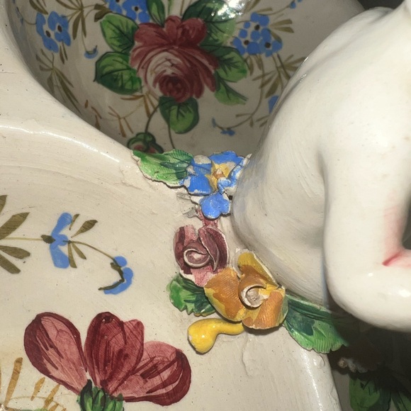 Victorian Antique Angelic Child Baby Floral Candy Dish Center Piece Vanity Plate - Picture 14 of 14